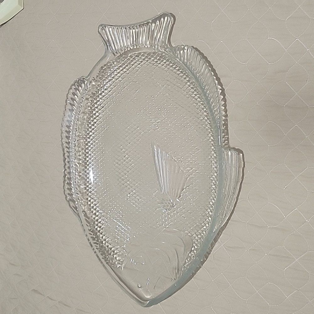 Large Clear Glass Fish Shaped Serving Platter